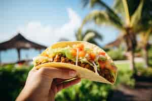 Free photo hand holding delicious taco