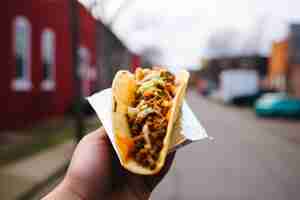 Free photo hand holding delicious taco