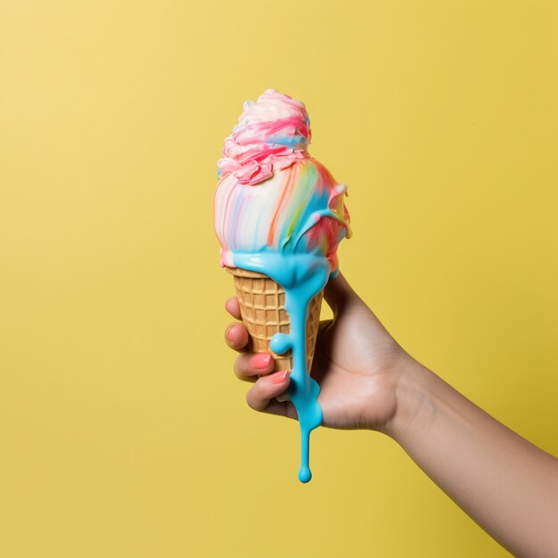 Hand holding melting ice cream