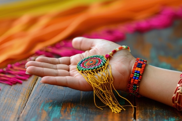 Free photo hand holding navratri highly detailed  decoration