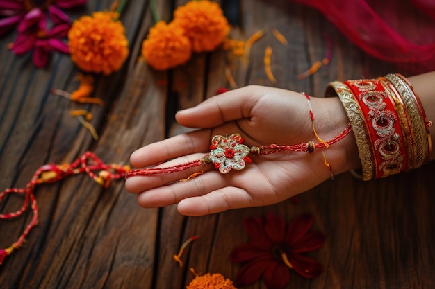 Free Photo hand holding navratri highly detailed  decoration