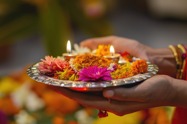 Free photo hand holding navratri highly detailed  decoration