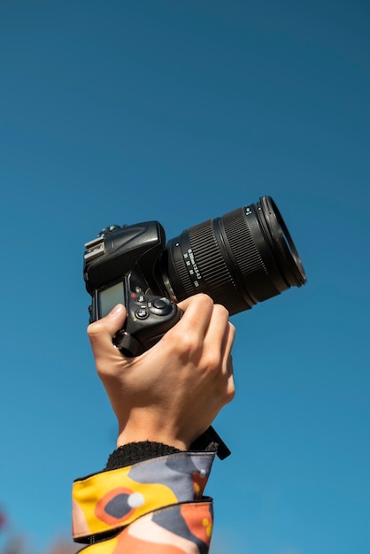 Hand holding photo camera