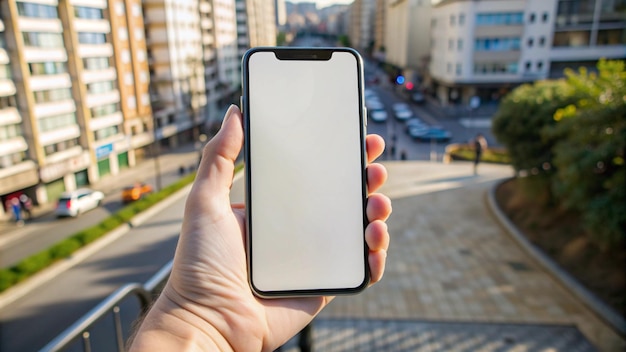 Free Photo hand holding smartphone with blank screen