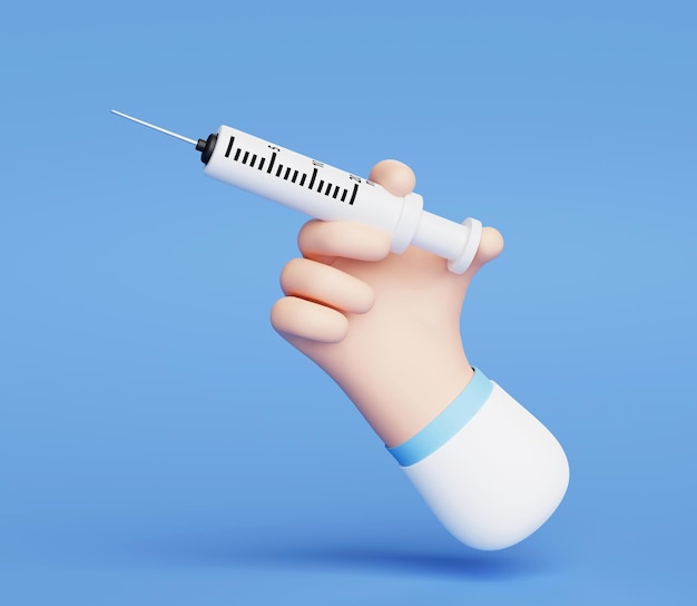 Free Photo hand holds syringe with vaccine against virus icon sign or symbol on blue background 3d illustration cartoon healthcare and medical concept