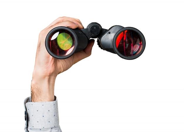 Free photo hand of man holding with binoculars