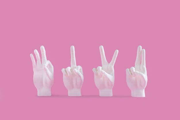 Hand models showing different gestures isolated