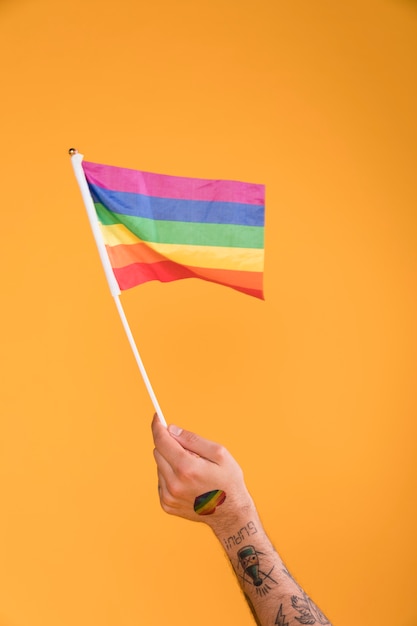 Hand waving with LGBT flag