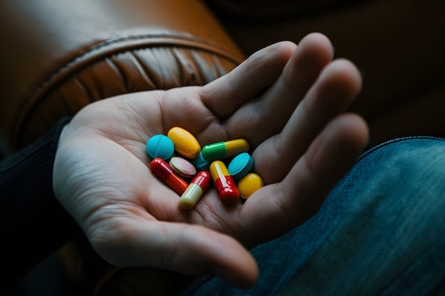 Hand with medication in dark style