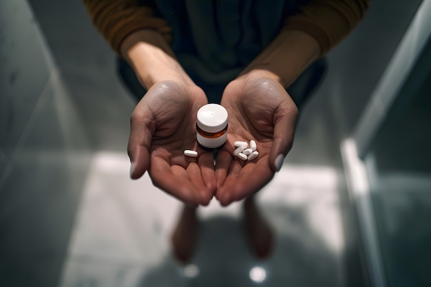 Hand with medication in dark style