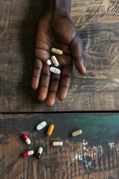 Hand with medication in dark style