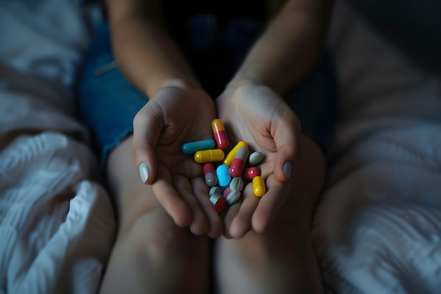 Free photo hand with medication in dark style