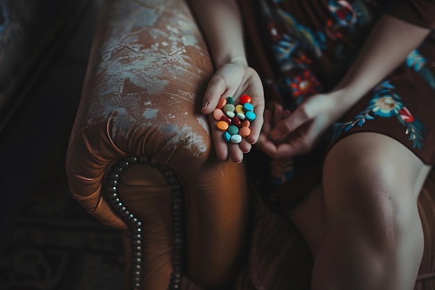 Free photo hand with medication in dark style