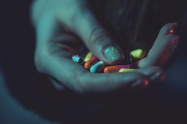 Free Photo hand with medication in dark style