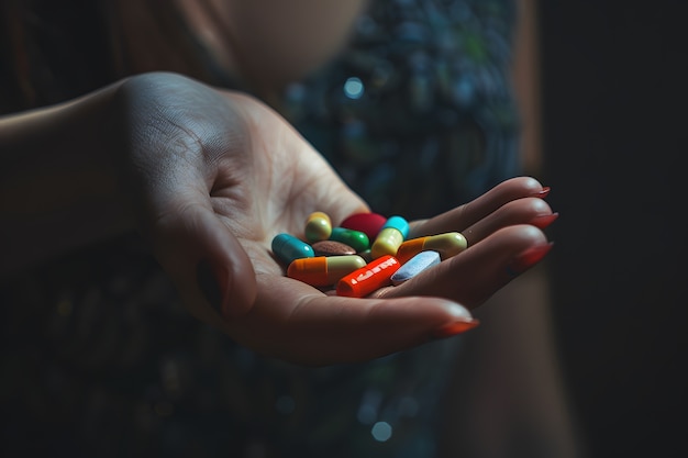 Hand with medication in dark style