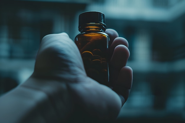 Hand with medication in dark style