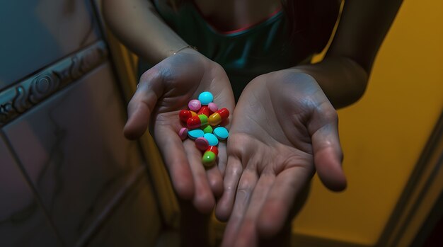 Hand with medication in dark style