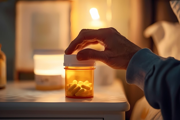 Hand with medication in dark style