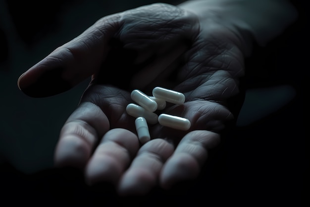 Free photo hand with medication in dark style