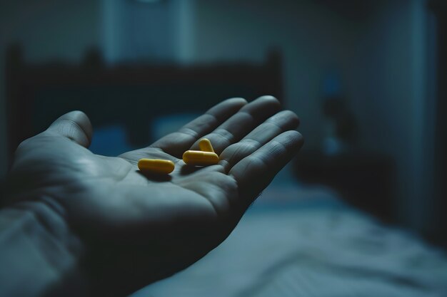 Hand with medication in dark style