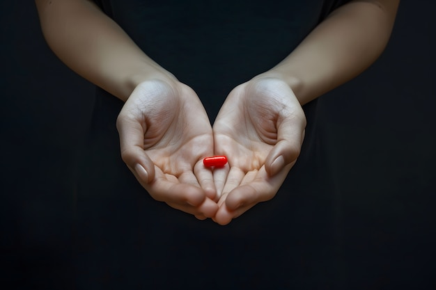 Free photo hand with pills dark environment