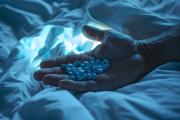 Free Photo hand with pills dark environment