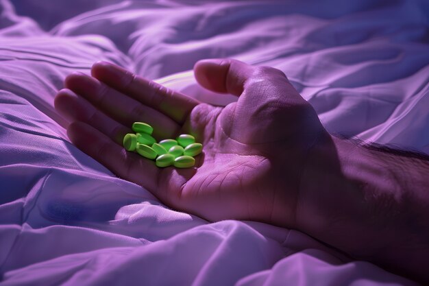 Hand with pills dark environment