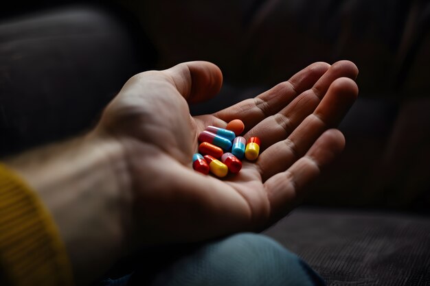 Hand with pills dark environment