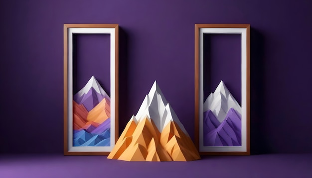 Free Photo handcraft mountain in paper style with frames