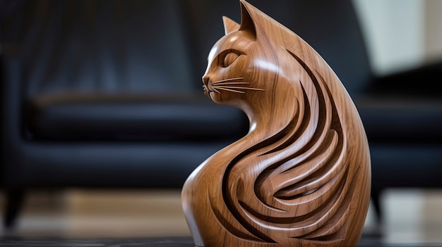 Free photo handcrafted wooden decorative cat sculpture