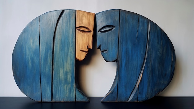 Free photo handcrafted wooden decorative couple sculpture