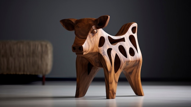 Free Photo handcrafted wooden decorative cow sculpture