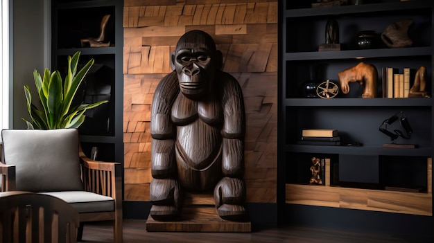 Free Photo handcrafted wooden decorative gorilla sculpture