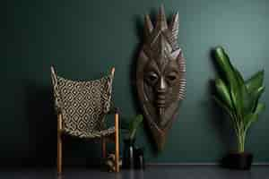 Free photo handcrafted wooden decorative mask sculpture