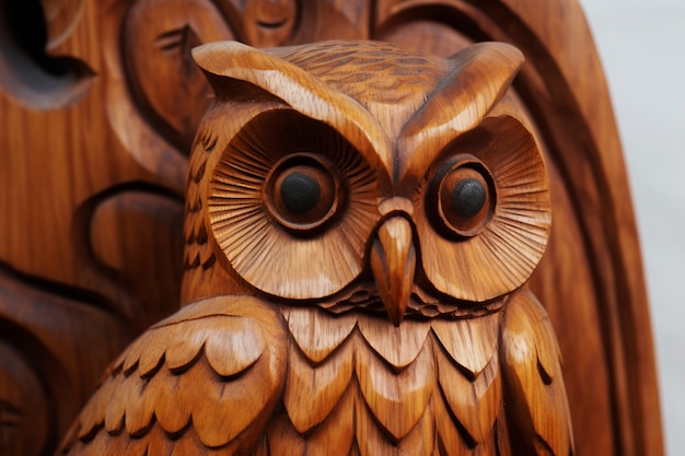 Free Photo handcrafted wooden decorative owl sculpture