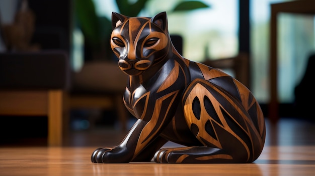 Free photo handcrafted wooden decorative panthera sculpture