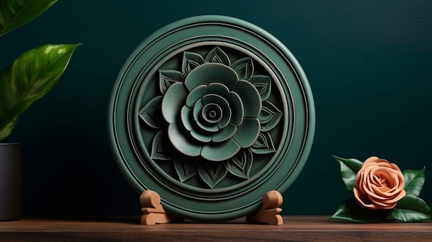 Free photo handcrafted wooden decorative plate sculpture