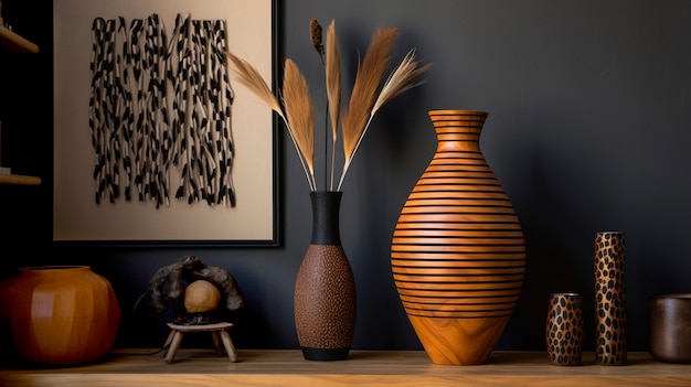 Free photo handcrafted wooden decorative vase