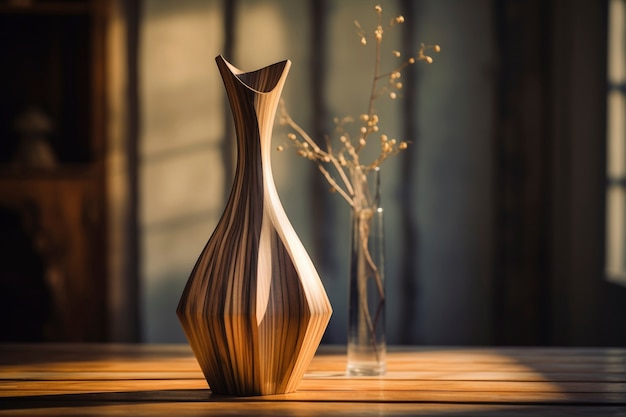 Handcrafted wooden decorative vase