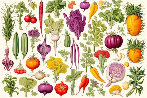 Free photo handmade botanical illustration of various vegetable