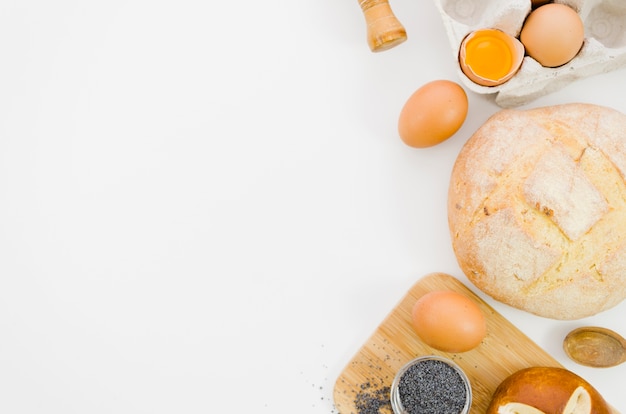 Handmade bread with ingredients and utensil kitchen