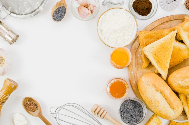 Handmade bread with ingredients and utensil kitchen