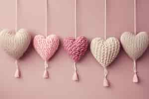 Free photo handmade knitted hearts festive banners