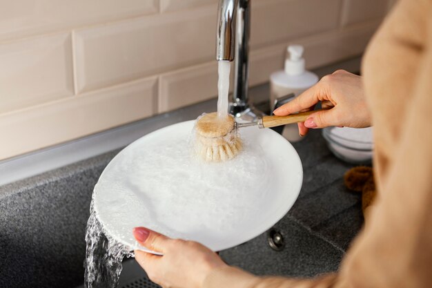 Hands cleaning plate with brush