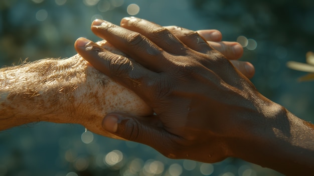 Free photo hands of different skin color and ethnicities coming together in sign of diversity