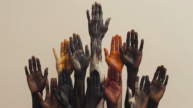 Free photo hands of different skin color and ethnicities coming together in sign of diversity