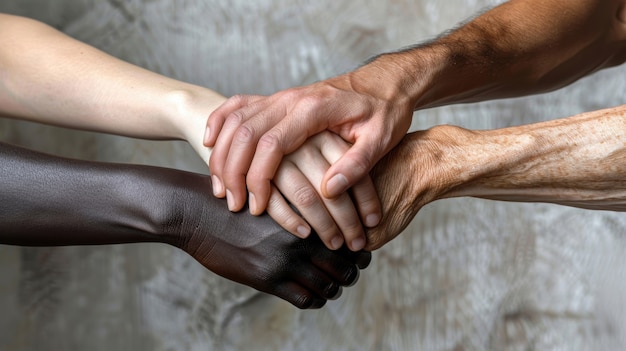 Free photo hands of different skin color and ethnicities coming together in sign of diversity