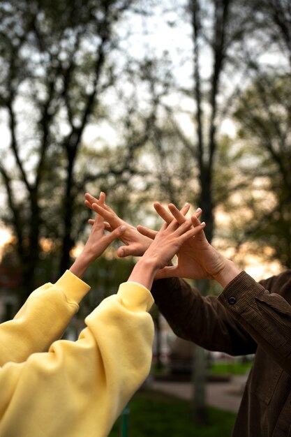 Hands holding eachother for support