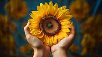 Free photo hands holding sunflower