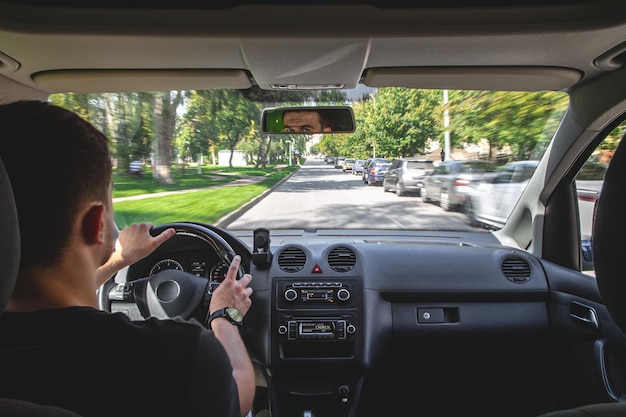 Hands on the wheel when driving at high speed from inside the car